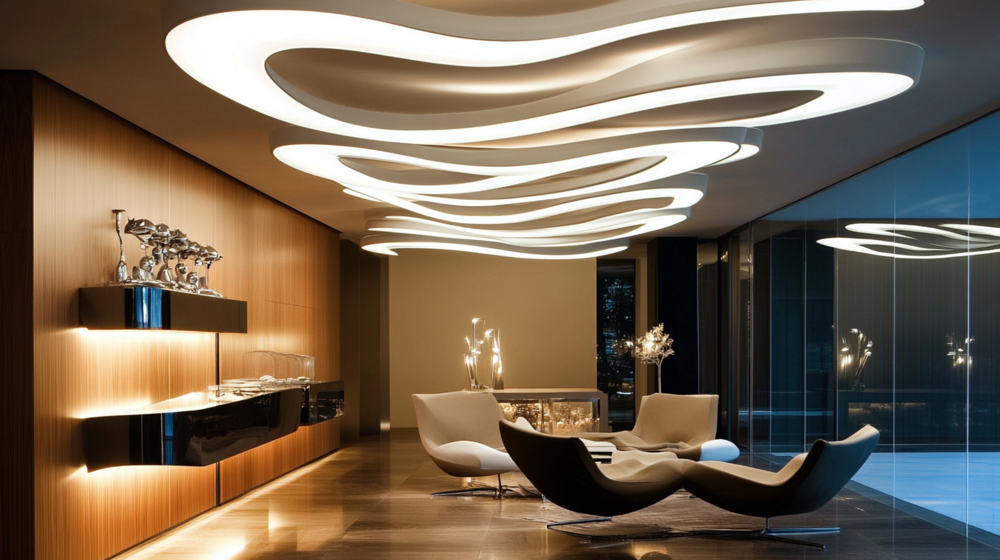 تنسيق الإضاءة مع تصميم السقف لإطلالة فاخرة